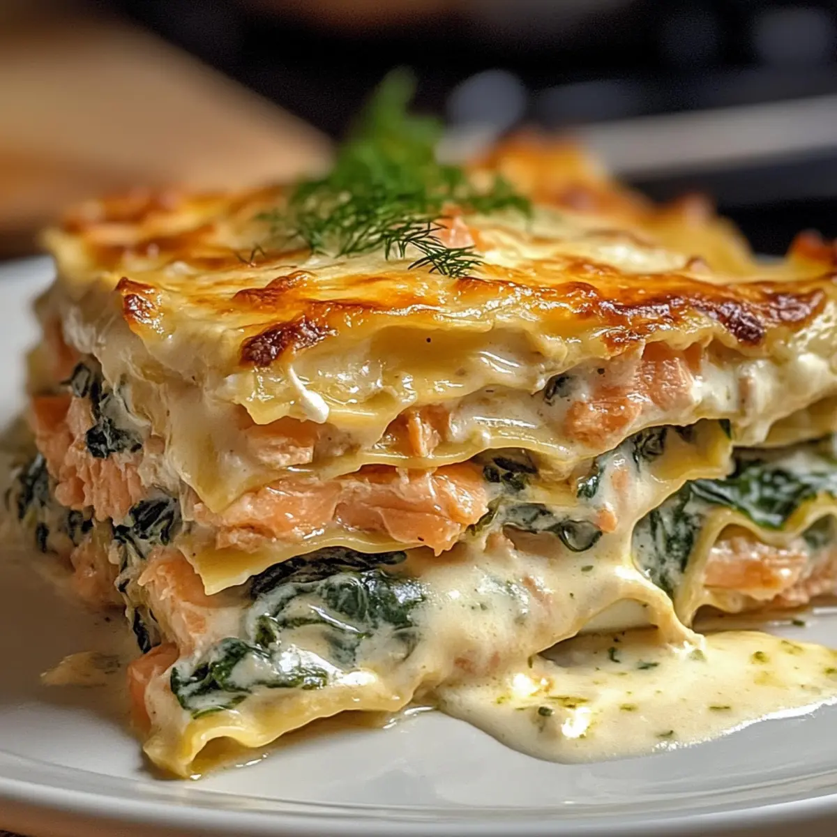 Lachs-Spinat-Lasagne mit Sahnesoße Genuss